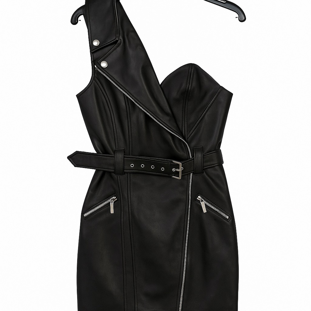 House of CB London Black Faux Leather Biker Mini Dress – Size S - Picture 5 of 8